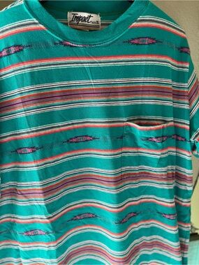 ImPact Men’s Teal Multicolor Striped Pocket Short Sleeve Tee